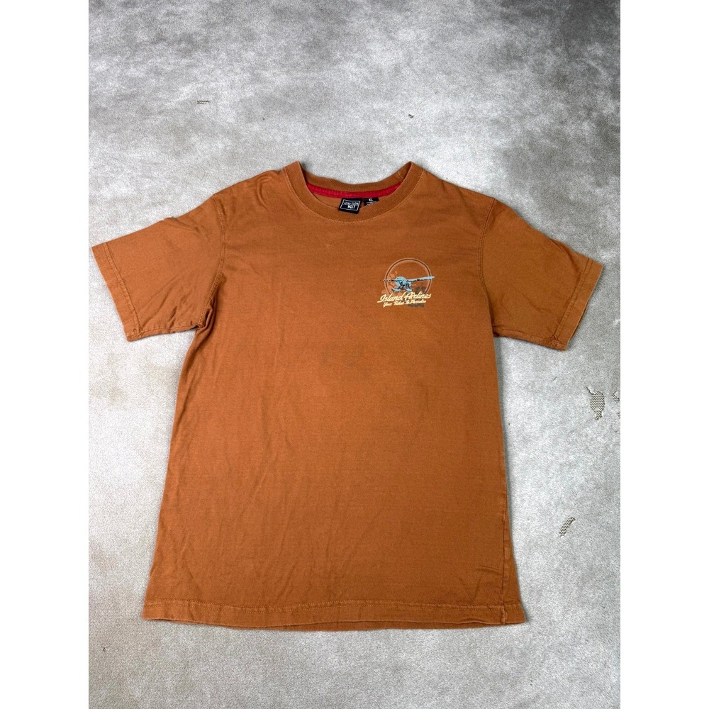 Junction West T-Shirt Mens XL Brown Graphic Island Airlines Plane Tiki Casual